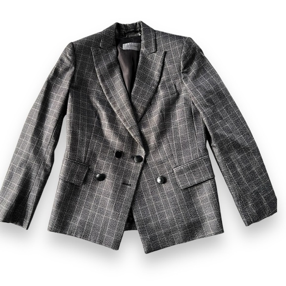 MaxMara Sportmax Wool Silk Blend Plaid Peplum Blazer Size Medium